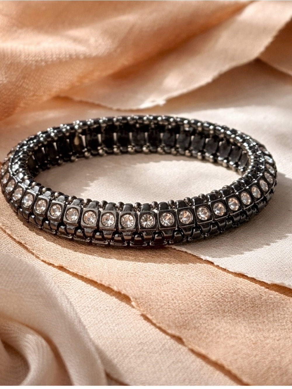 Chico's Black Stretch Bracelet with Clear Crystals
